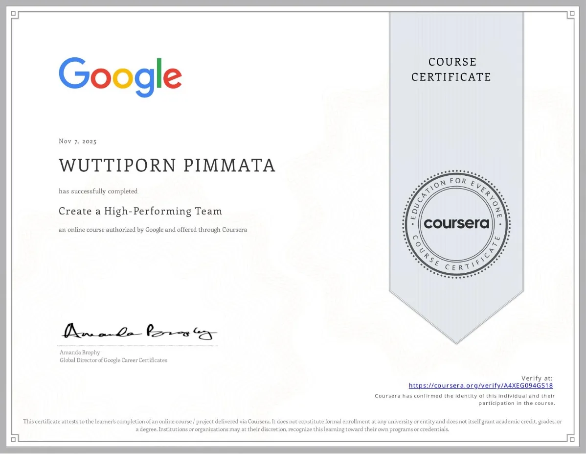 Create a High-Performing Team certificate from Google on Coursera